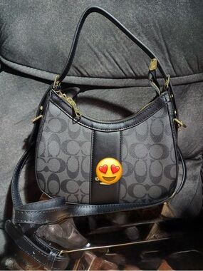 be inspired Black Logo Jacquard Shoulder Bag with Gold Hardware